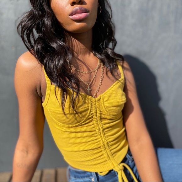 NWOT--YELLOW RUCHED BUSTIER CAMI TOP - Picture 1 of 5